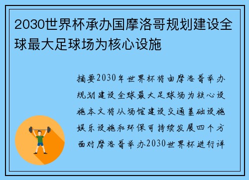 2030世界杯承办国摩洛哥规划建设全球最大足球场为核心设施